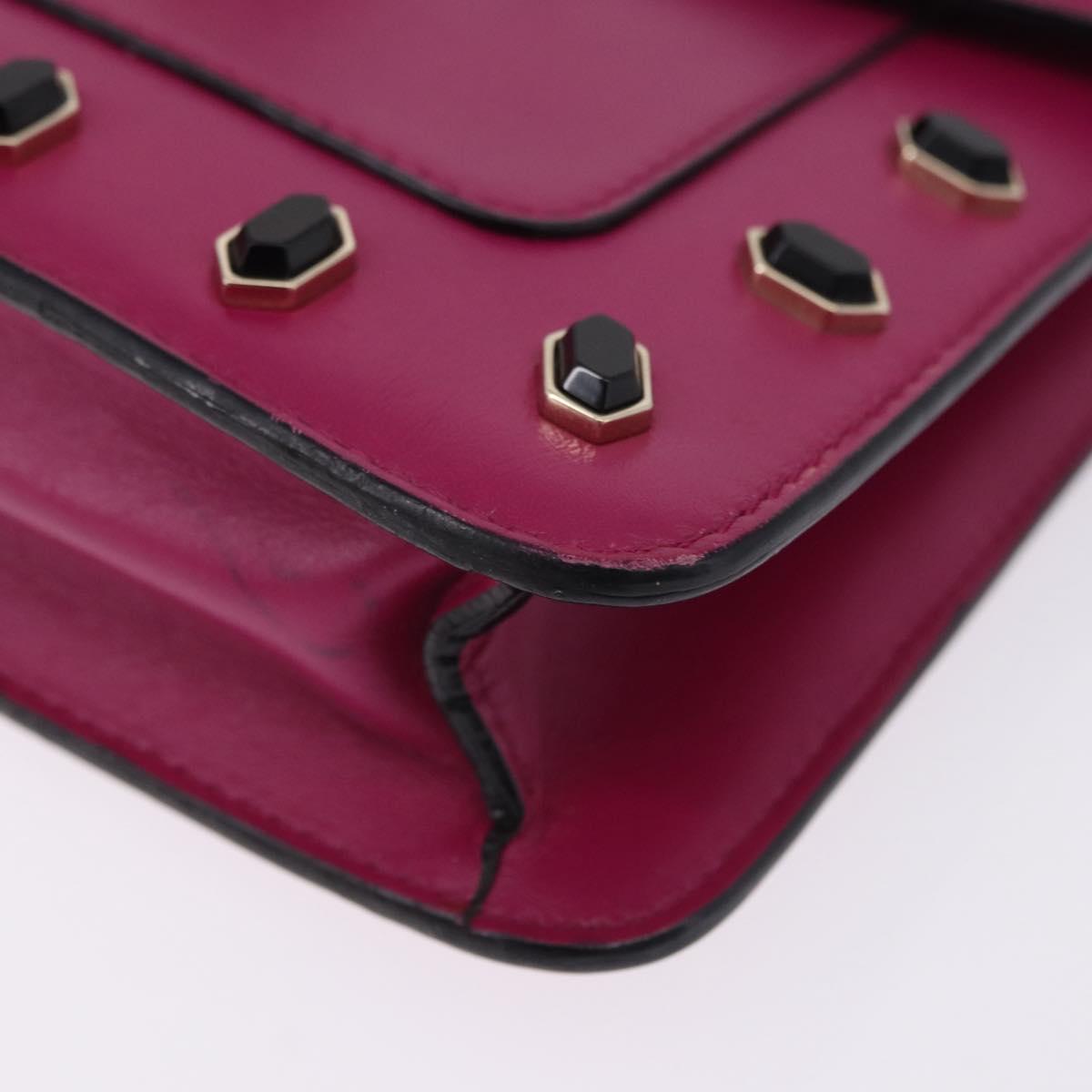 BVLGARI Chain Shoulder Bag Leather Pink Gold Auth ka5843A