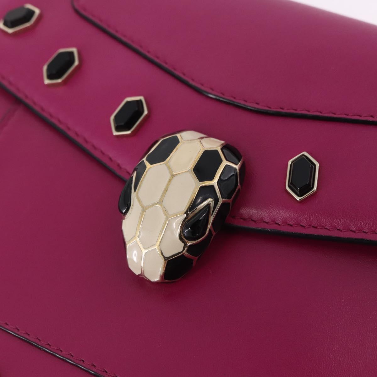 BVLGARI Chain Shoulder Bag Leather Pink Gold Auth ka5843A