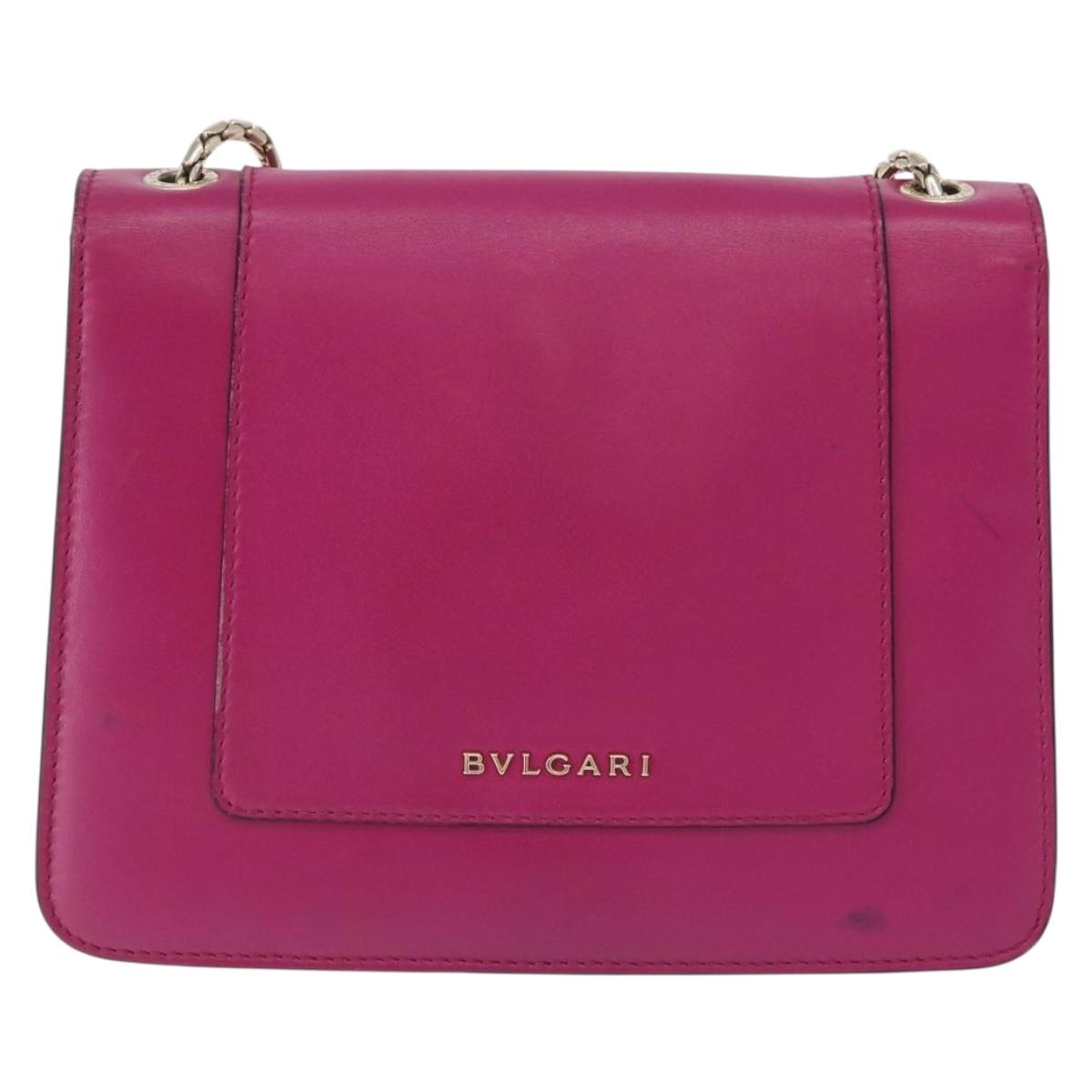 BVLGARI Chain Shoulder Bag Leather Pink Gold Auth ka5843A