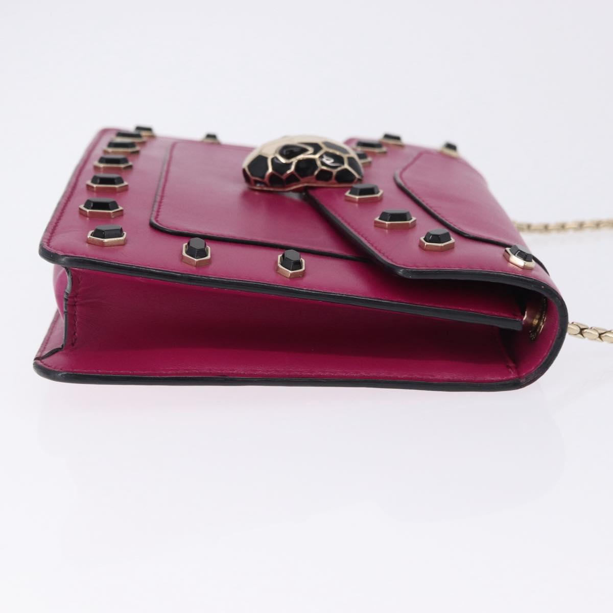 BVLGARI Chain Shoulder Bag Leather Pink Gold Auth ka5843A