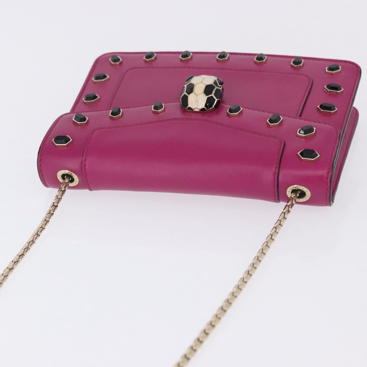 BVLGARI Chain Shoulder Bag Leather Pink Gold Auth ka5843A