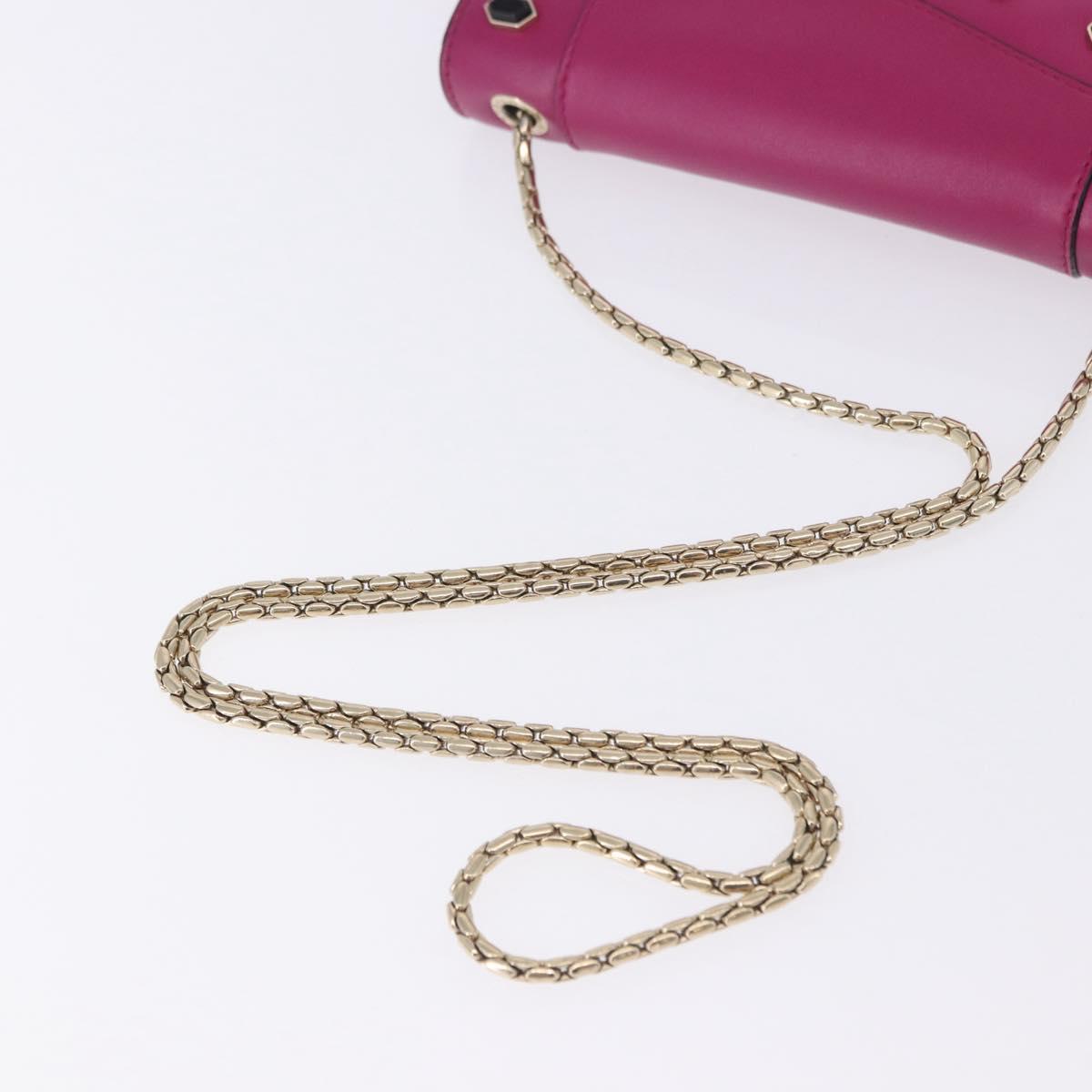 BVLGARI Chain Shoulder Bag Leather Pink Gold Auth ka5843A