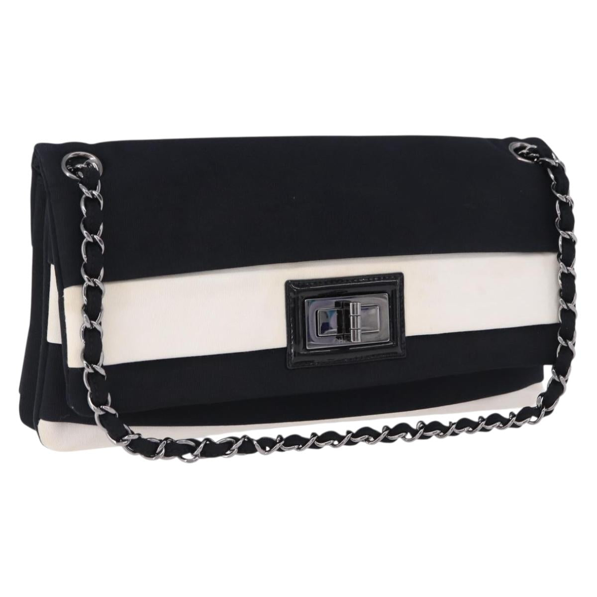 CHANEL 2.55 Chain Shoulder Bag Nylon Black Silver CC Auth ka5847A