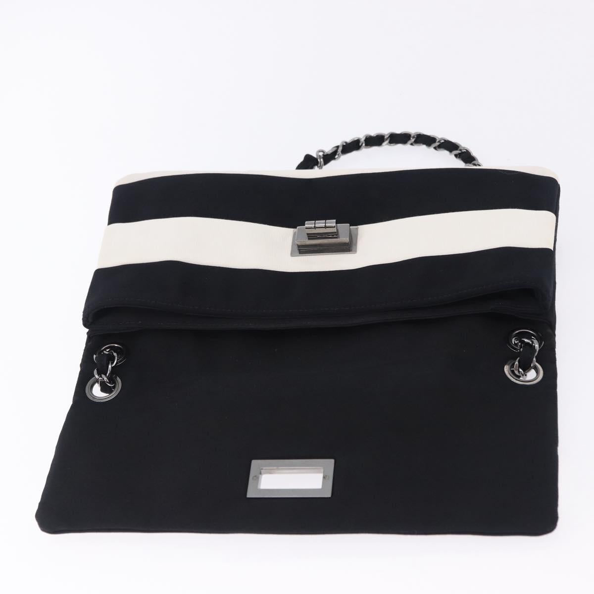 CHANEL 2.55 Chain Shoulder Bag Nylon Black Silver CC Auth ka5847A