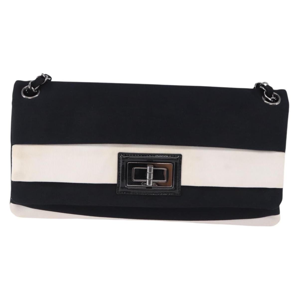 CHANEL 2.55 Chain Shoulder Bag Nylon Black Silver CC Auth ka5847A