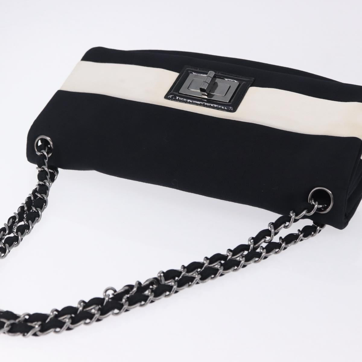 CHANEL 2.55 Chain Shoulder Bag Nylon Black Silver CC Auth ka5847A