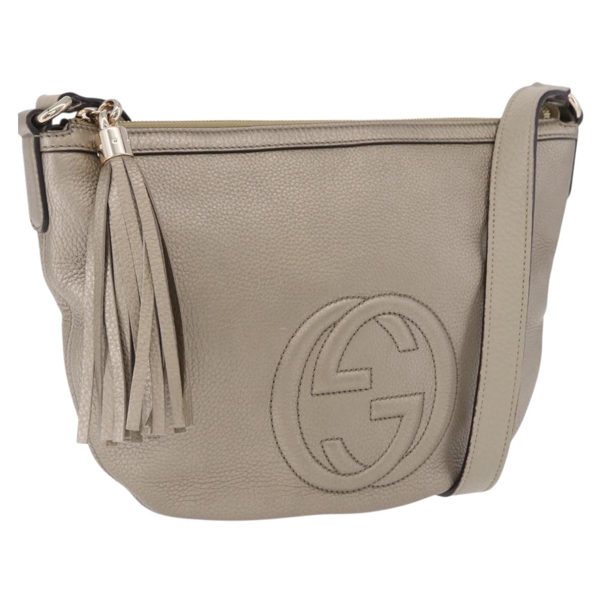 GUCCI Soho Shoulder Bag Leather Beige Gold 308361 Auth ka5848V