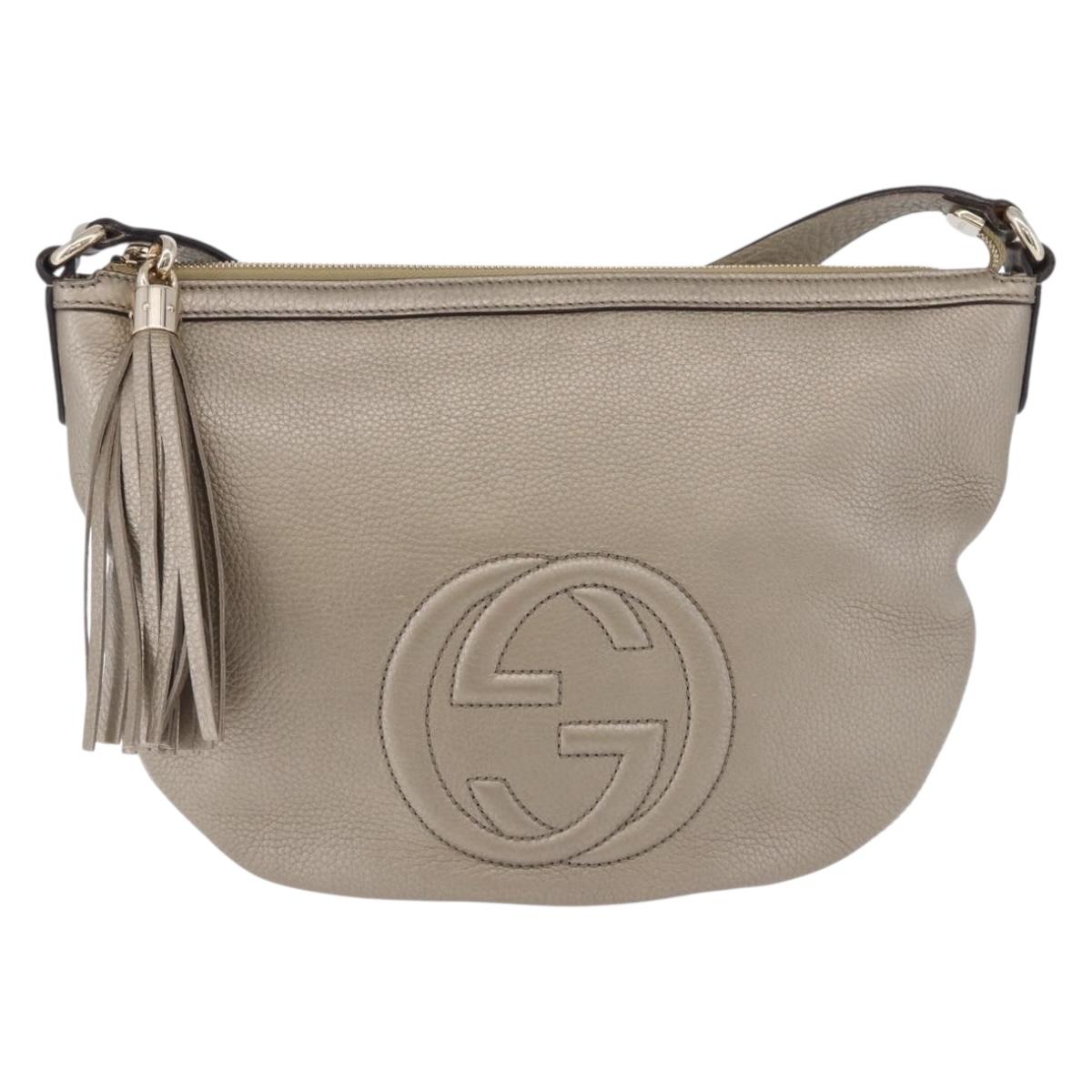GUCCI Soho Shoulder Bag Leather Beige Gold 308361 Auth ka5848V