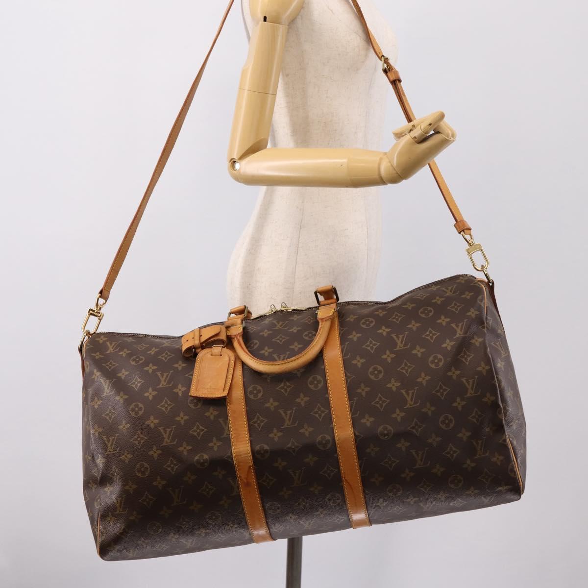 LOUIS VUITTON Monogram Keepall Bandouliere 55 Boston Bag M41414 LV Auth ka5849