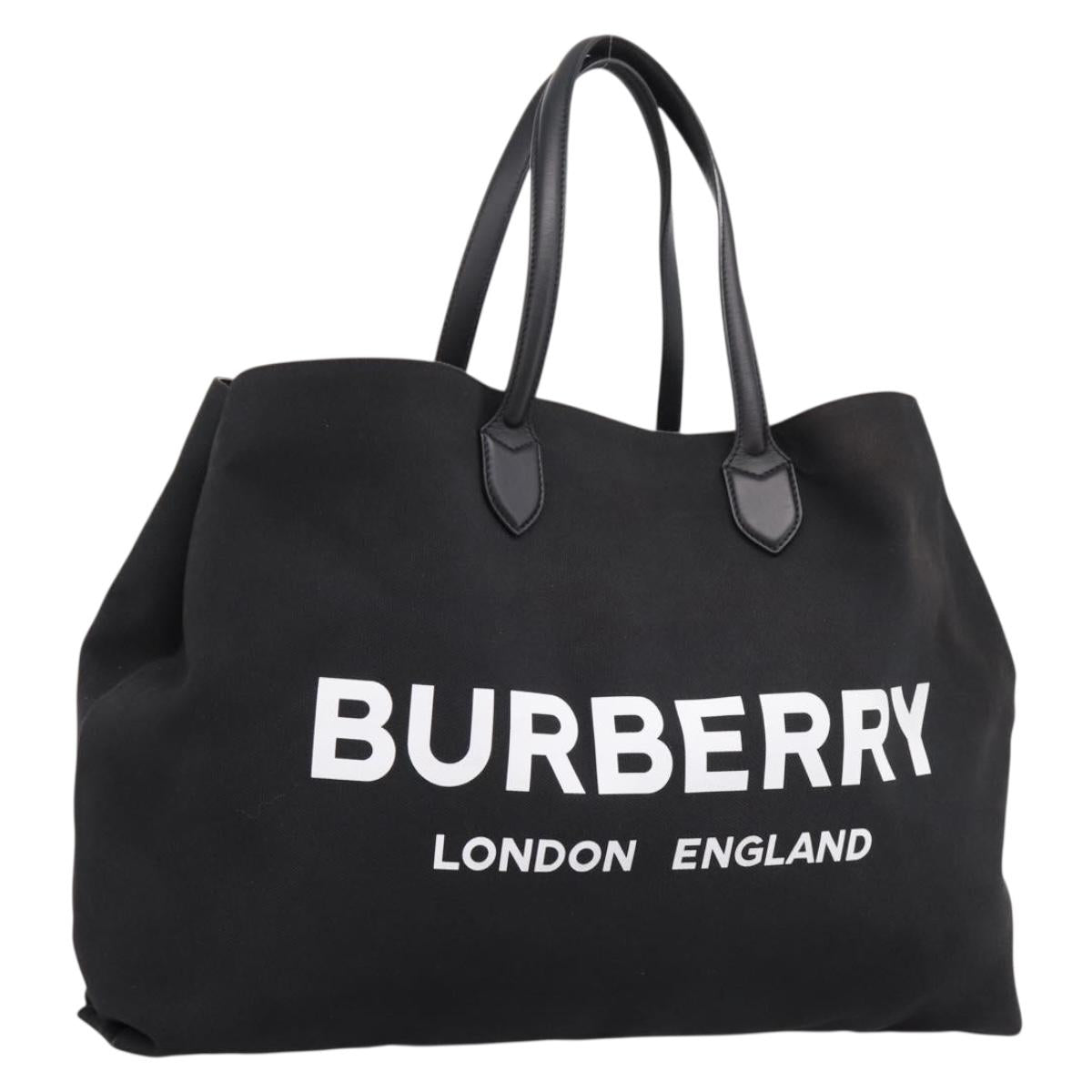 BURBERRY Tote Bag Canvas Black Silver Auth ka5856V