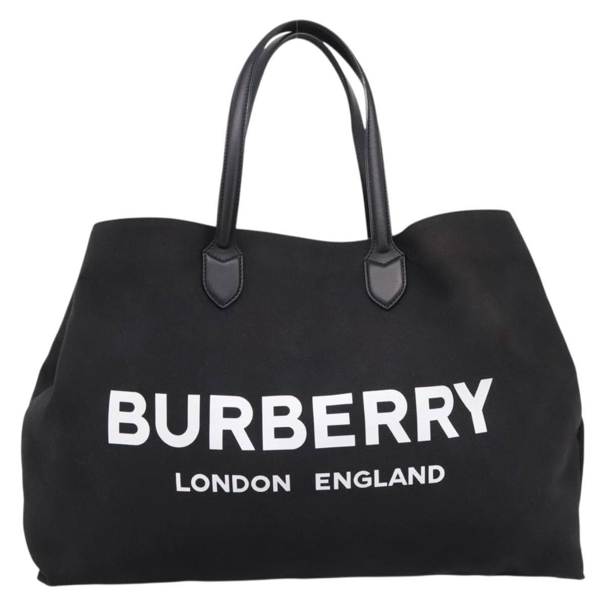 BURBERRY Tote Bag Canvas Black Silver Auth ka5856V