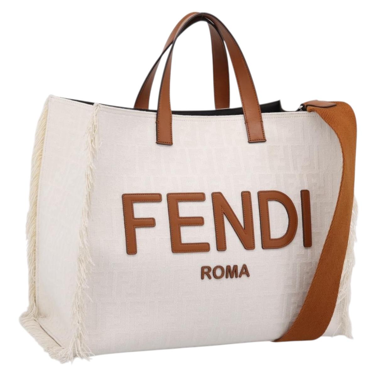 FENDI Zucca Canvas Hand Bag 2way White Silver Auth ka5858M