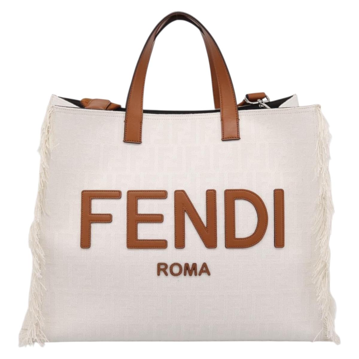 FENDI Zucca Canvas Hand Bag 2way White Silver Auth ka5858M