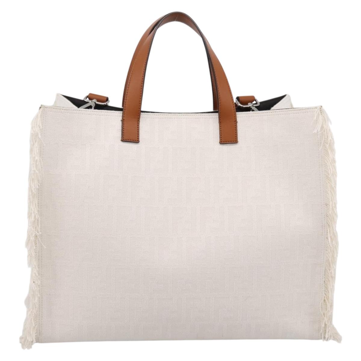 FENDI Zucca Canvas Hand Bag 2way White Silver Auth ka5858M