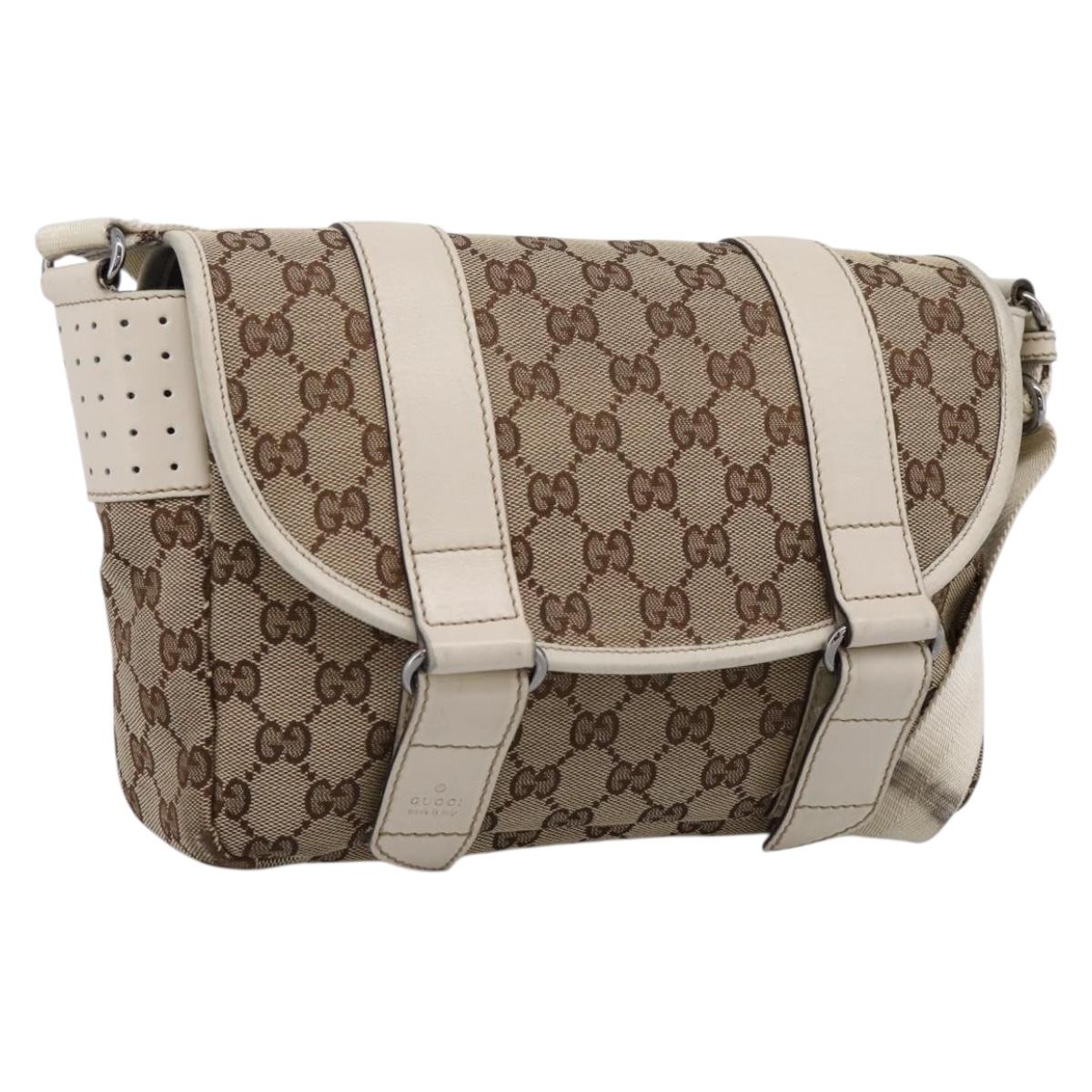 GUCCI GG Canvas Shoulder Bag Beige Silver 145858 Auth ka5859
