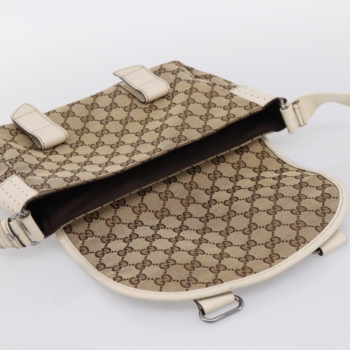 GUCCI GG Canvas Shoulder Bag Beige Silver 145858 Auth ka5859