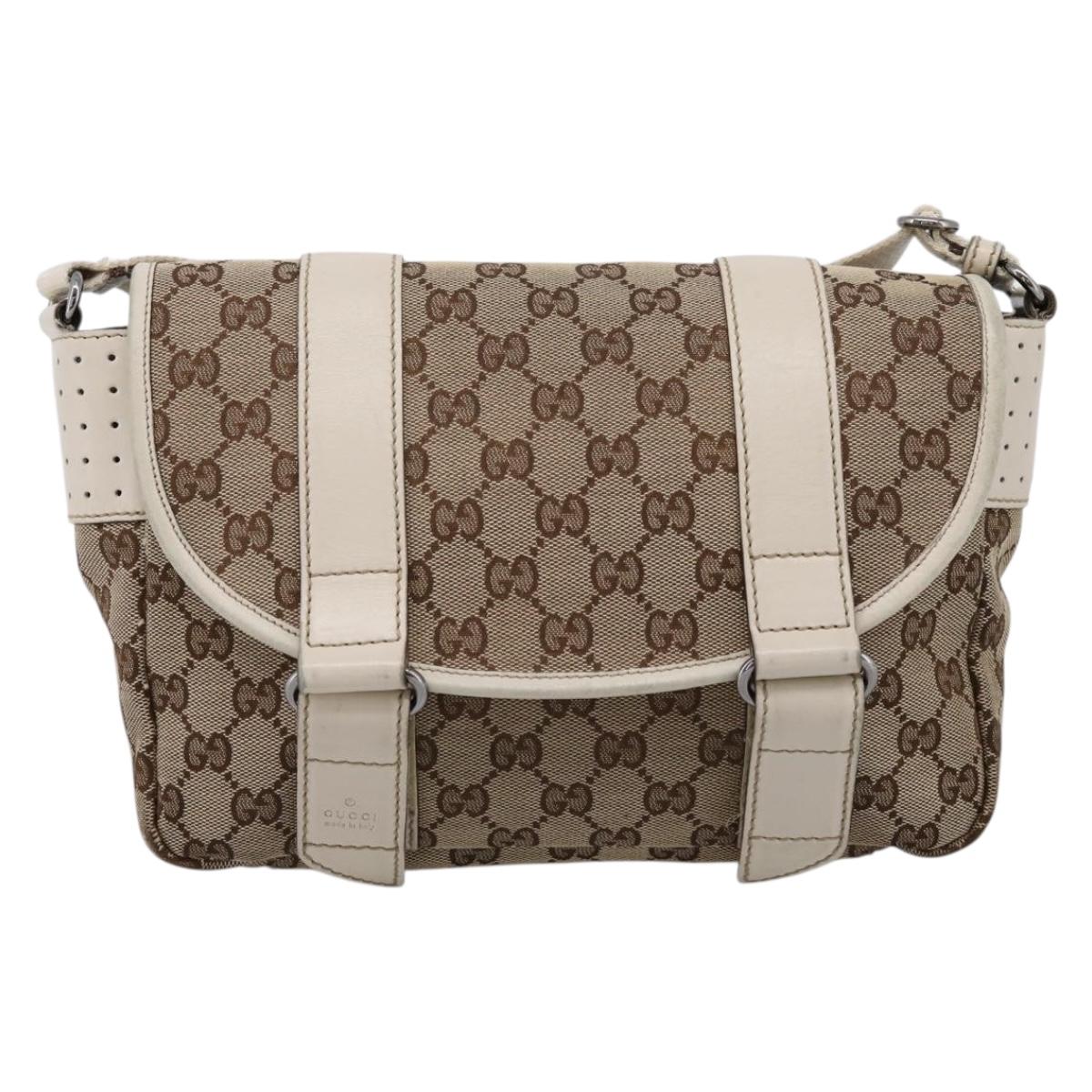GUCCI GG Canvas Shoulder Bag Beige Silver 145858 Auth ka5859