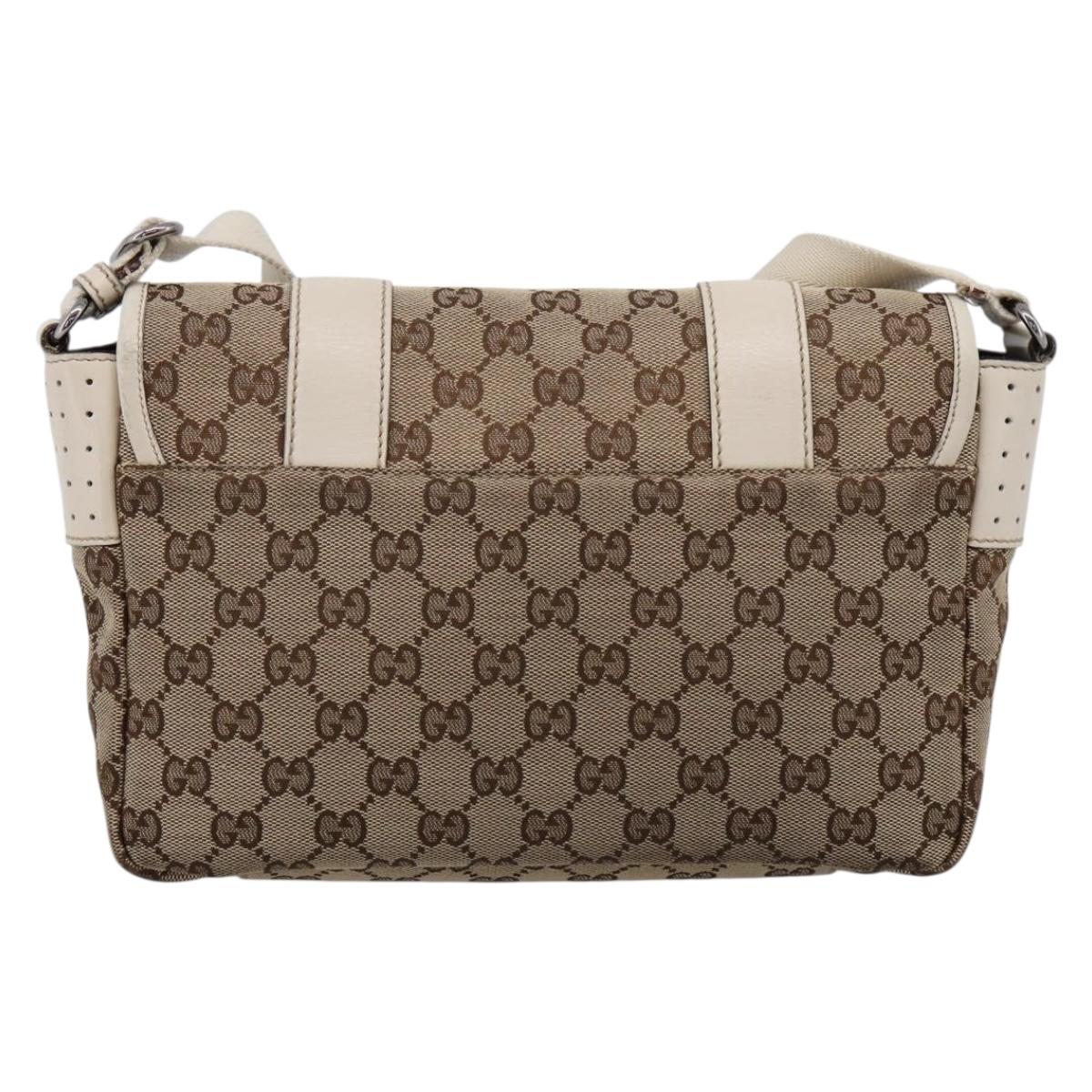 GUCCI GG Canvas Shoulder Bag Beige Silver 145858 Auth ka5859