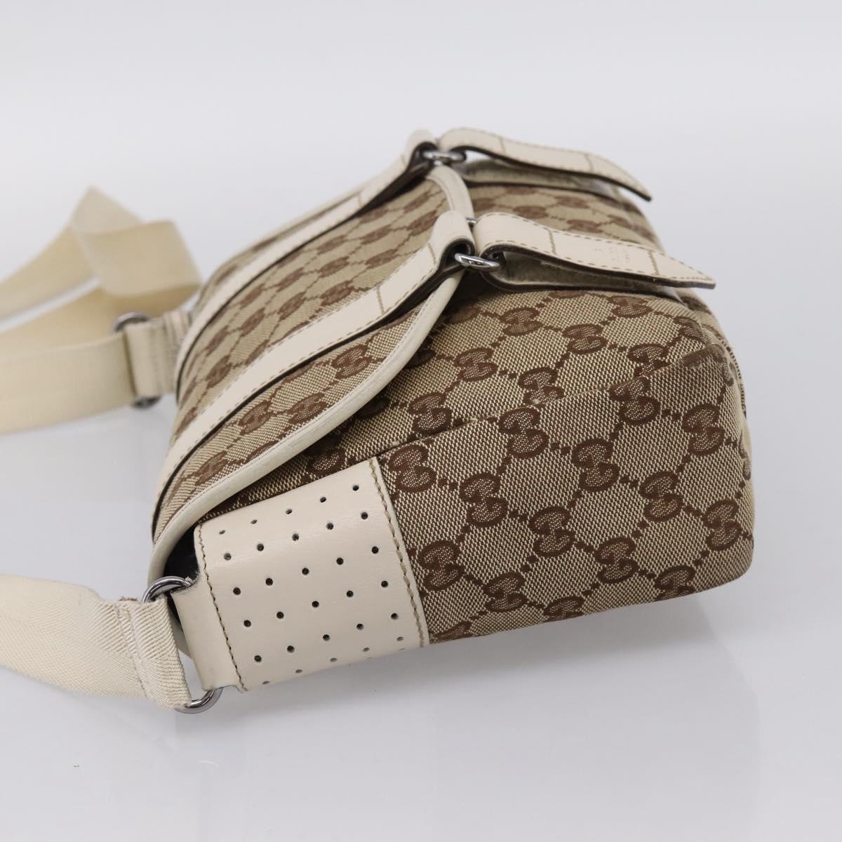 GUCCI GG Canvas Shoulder Bag Beige Silver 145858 Auth ka5859