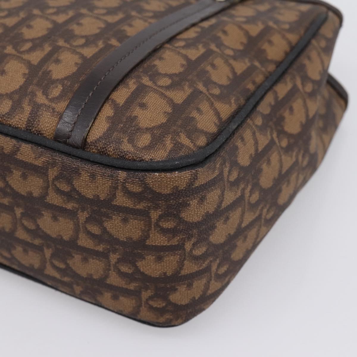 Christian Dior Trotter Canvas Hand Bag PVC Brown Silver Auth ka5864V