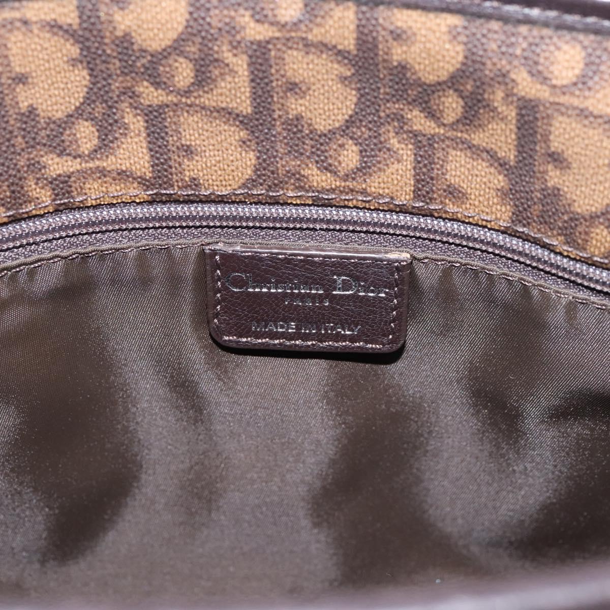 Christian Dior Trotter Canvas Hand Bag PVC Brown Silver Auth ka5864V