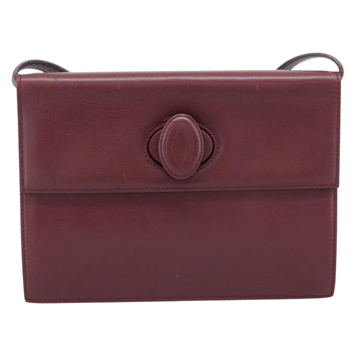 CARTIER Must Line Shoulder Bag Leather Bordeaux Gold Auth ka5868
