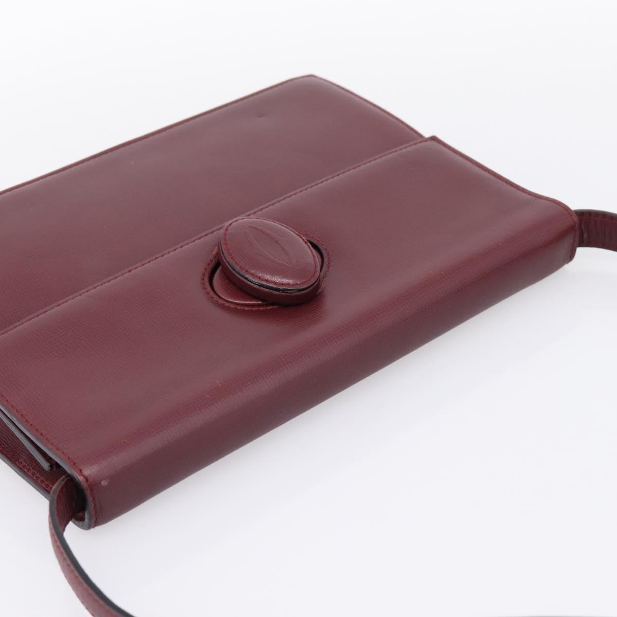 CARTIER Must Line Shoulder Bag Leather Bordeaux Gold Auth ka5868