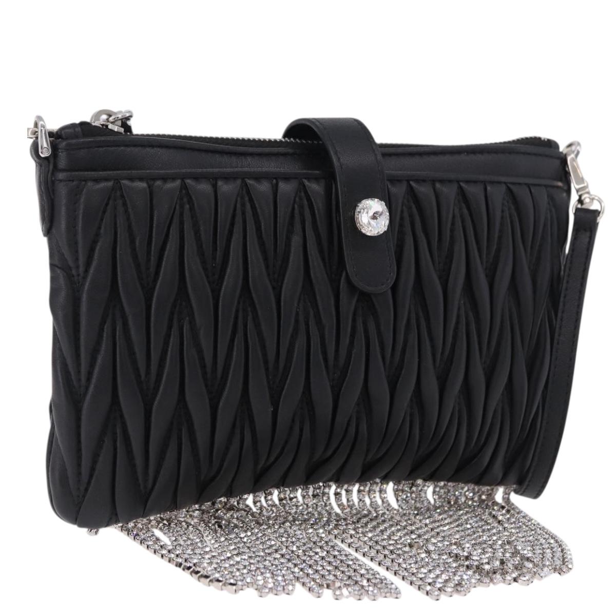 Miu Miu Matelasse Shoulder Bag Leather Black Silver Auth ka5870SAM