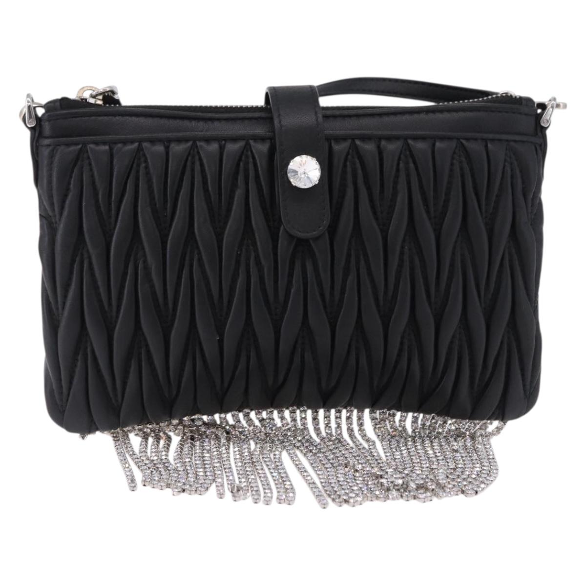 Miu Miu Matelasse Shoulder Bag Leather Black Silver Auth ka5870SAM