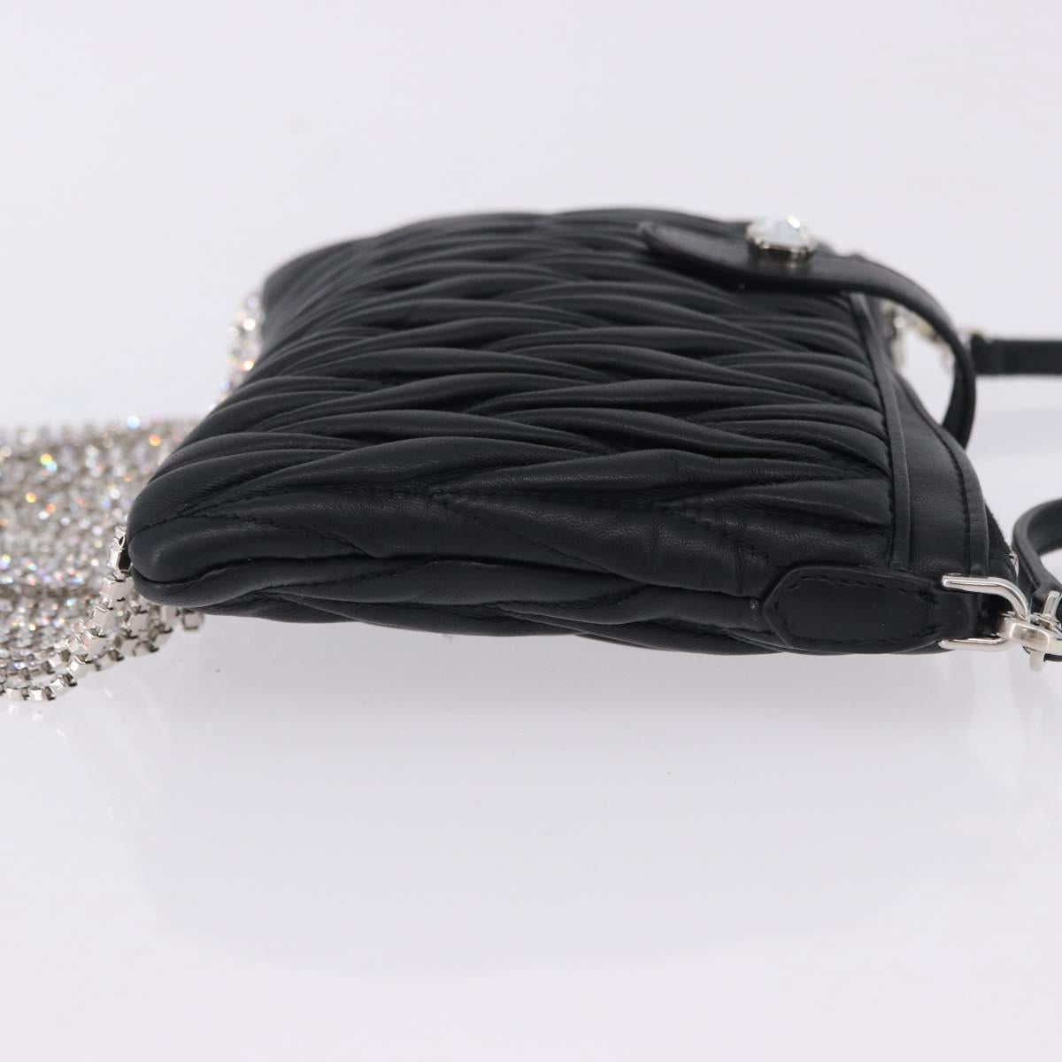 Miu Miu Matelasse Shoulder Bag Leather Black Silver Auth ka5870SAM