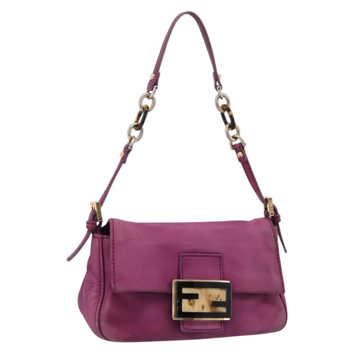 FENDI Mamma Baguette Hand Bag Leather Purple Gold Auth ka5874A