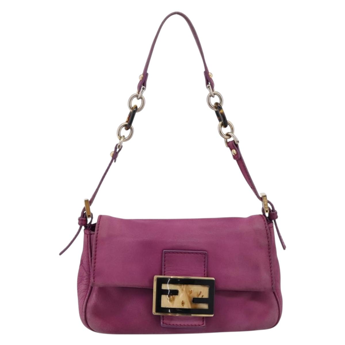 FENDI Mamma Baguette Hand Bag Leather Purple Gold Auth ka5874A