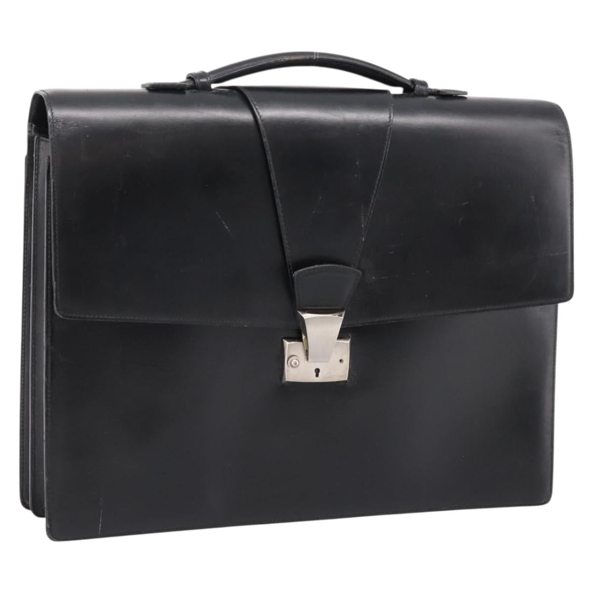 CARTIER Business Bag Leather Black Gold Auth ka5875