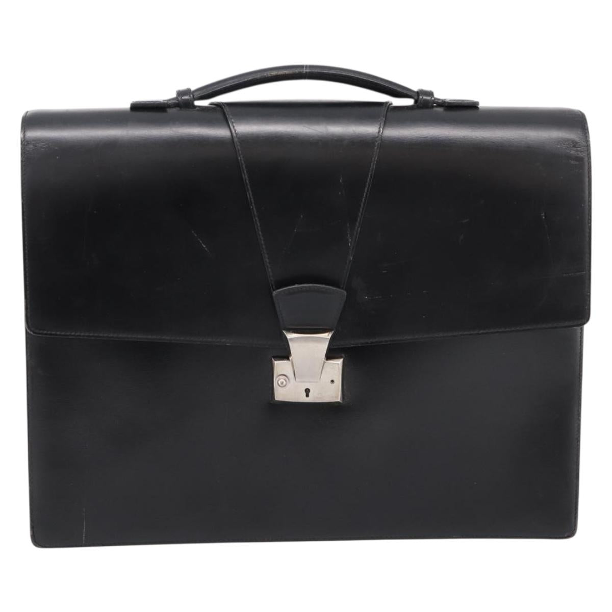 CARTIER Business Bag Leather Black Gold Auth ka5875