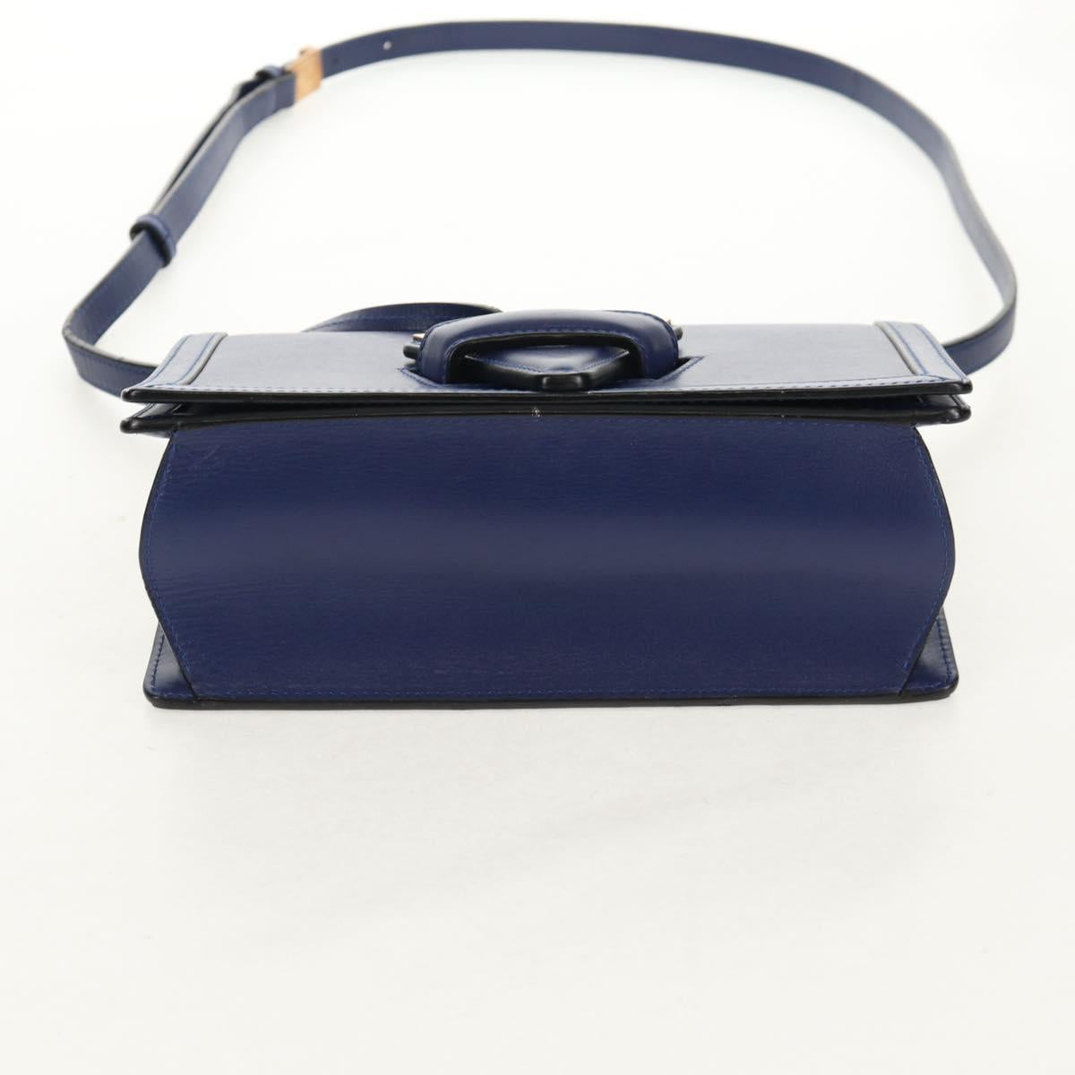 LOEWE Barcelona Shoulder Bag Leather Blue Gold Auth ka587V