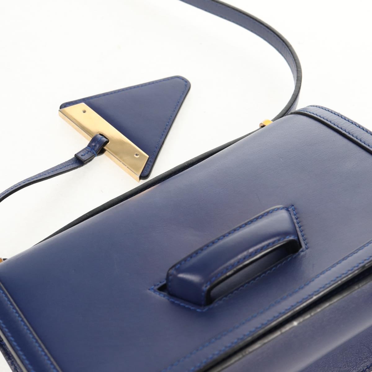LOEWE Barcelona Shoulder Bag Leather Blue Gold Auth ka587V