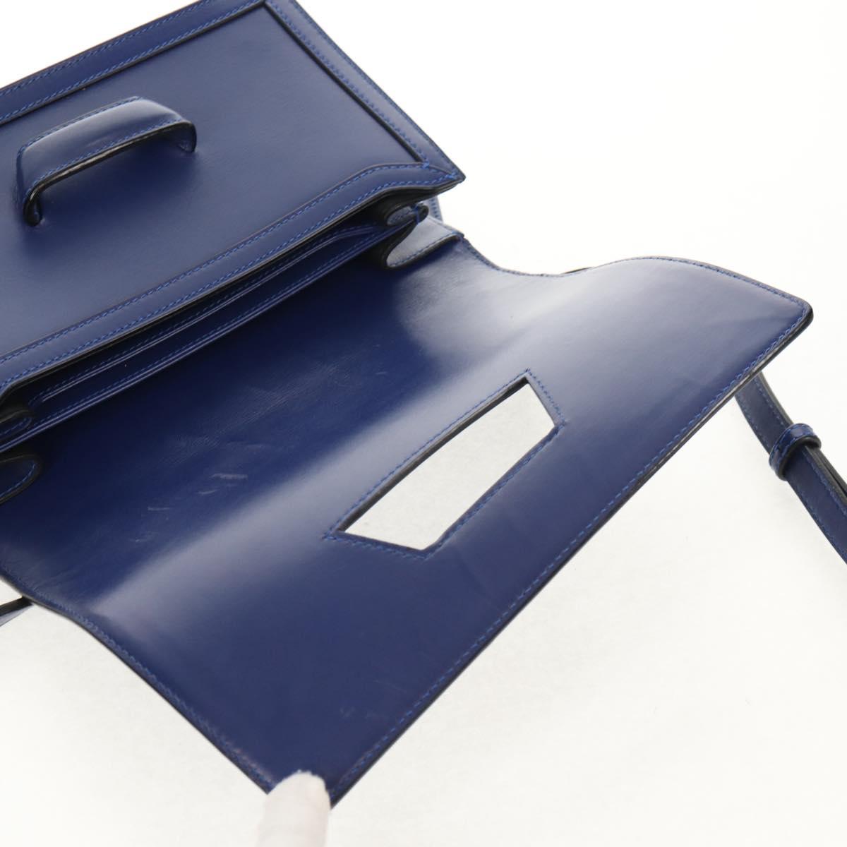 LOEWE Barcelona Shoulder Bag Leather Blue Gold Auth ka587V