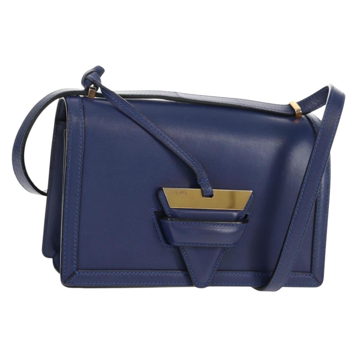 LOEWE Barcelona Shoulder Bag Leather Blue Gold Auth ka587V