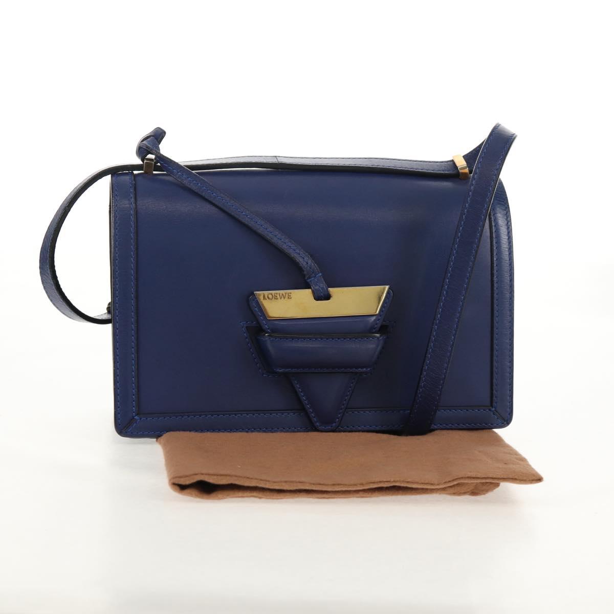 LOEWE Barcelona Shoulder Bag Leather Blue Gold Auth ka587V
