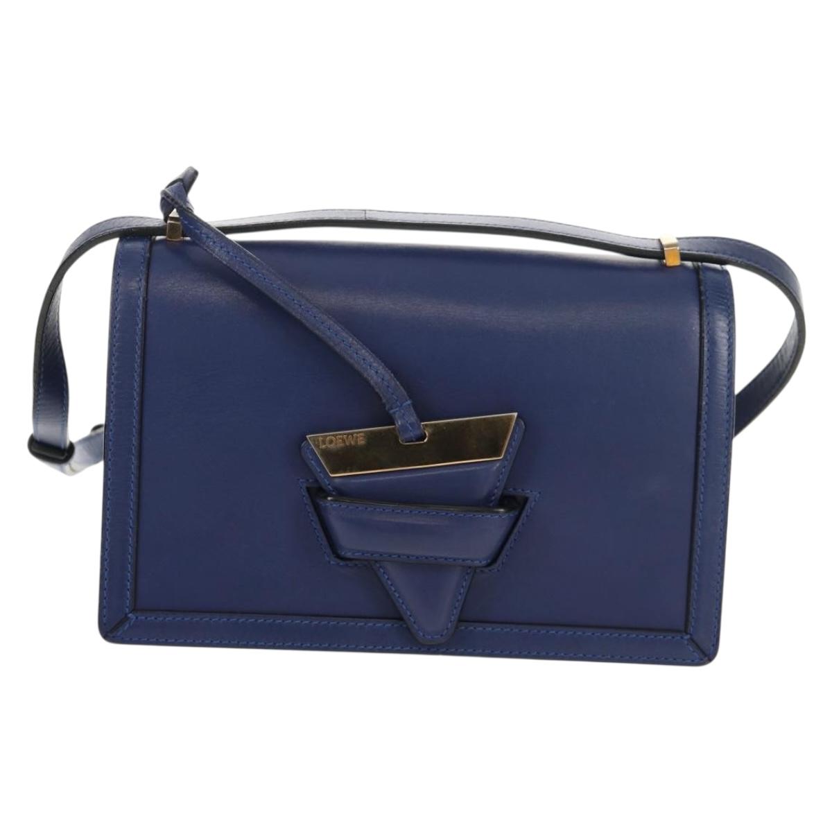 LOEWE Barcelona Shoulder Bag Leather Blue Gold Auth ka587V