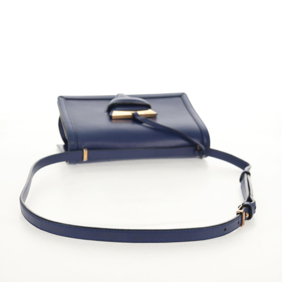 LOEWE Barcelona Shoulder Bag Leather Blue Gold Auth ka587V