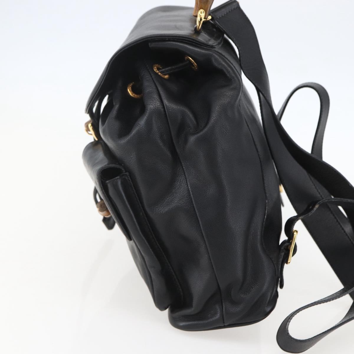 GUCCI Bamboo Backpack Leather Black Gold 003 2058 0016 Auth ka588