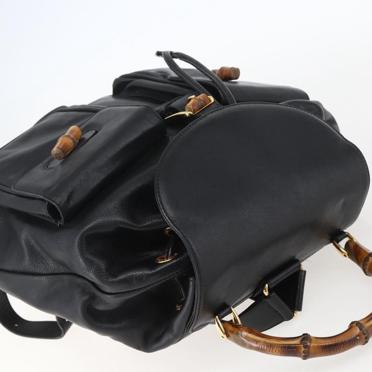 GUCCI Bamboo Backpack Leather Black Gold 003 2058 0016 Auth ka588