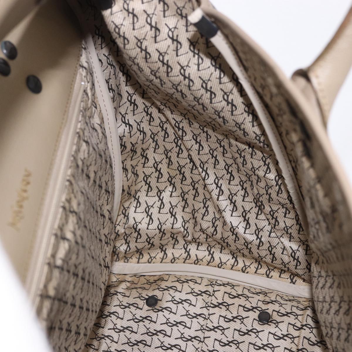 SAINT LAURENT Hand Bag Leather PVC Beige Auth ka5883