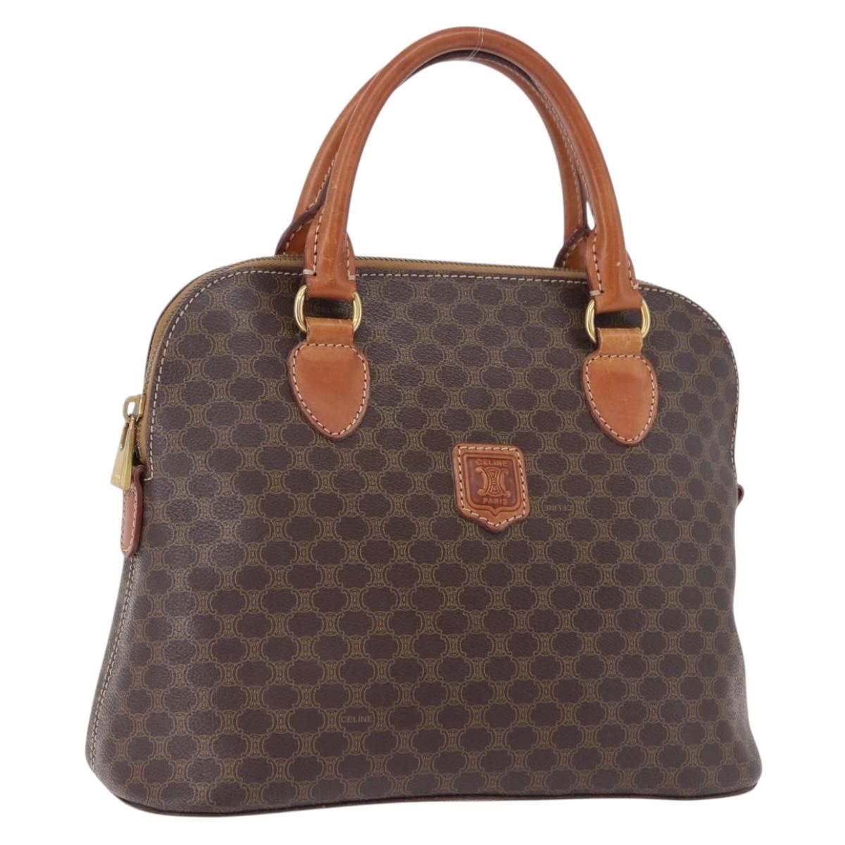 CELINE Macadam Canvas Hand Bag PVC Leather Brown Gold Auth ka5884