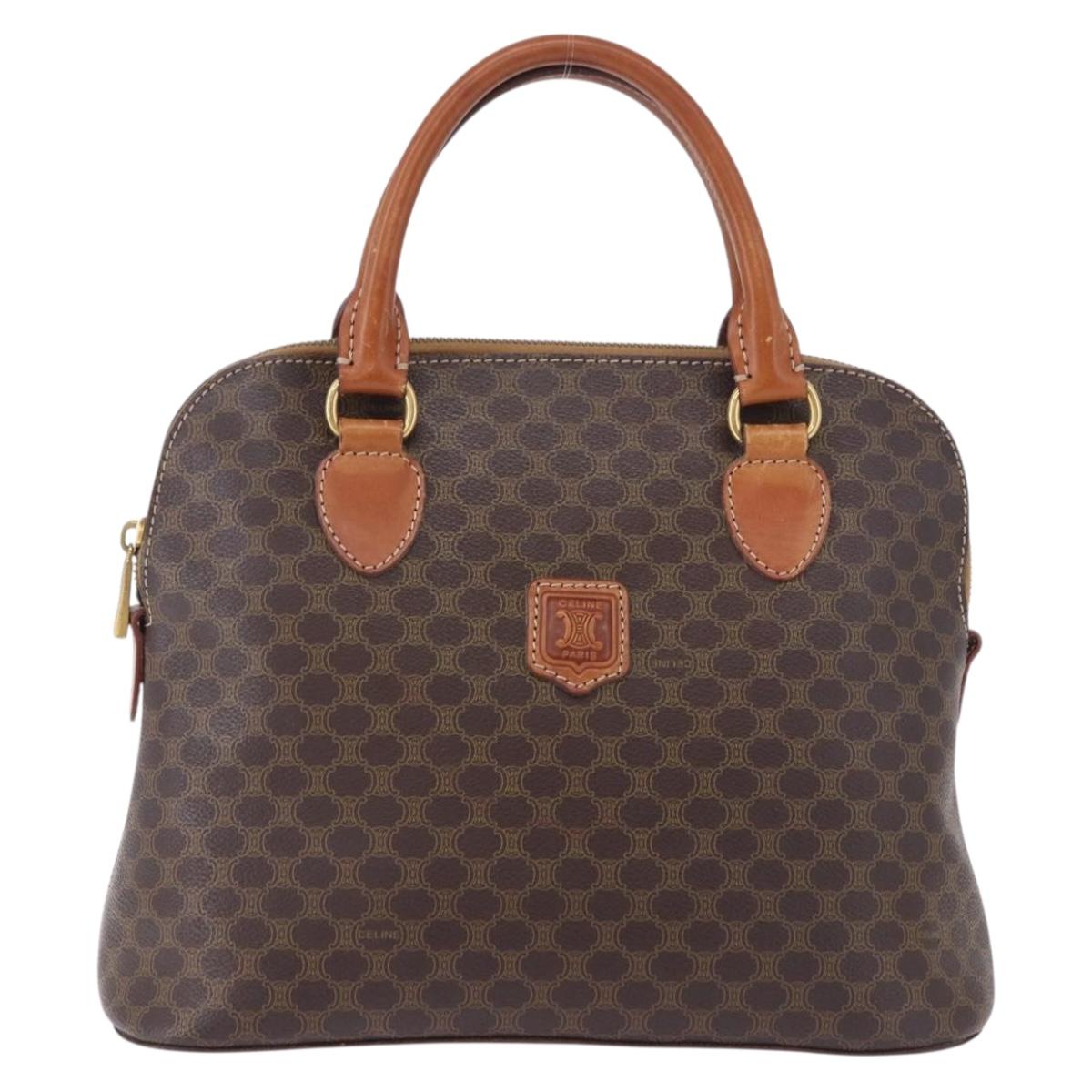 CELINE Macadam Canvas Hand Bag PVC Leather Brown Gold Auth ka5884