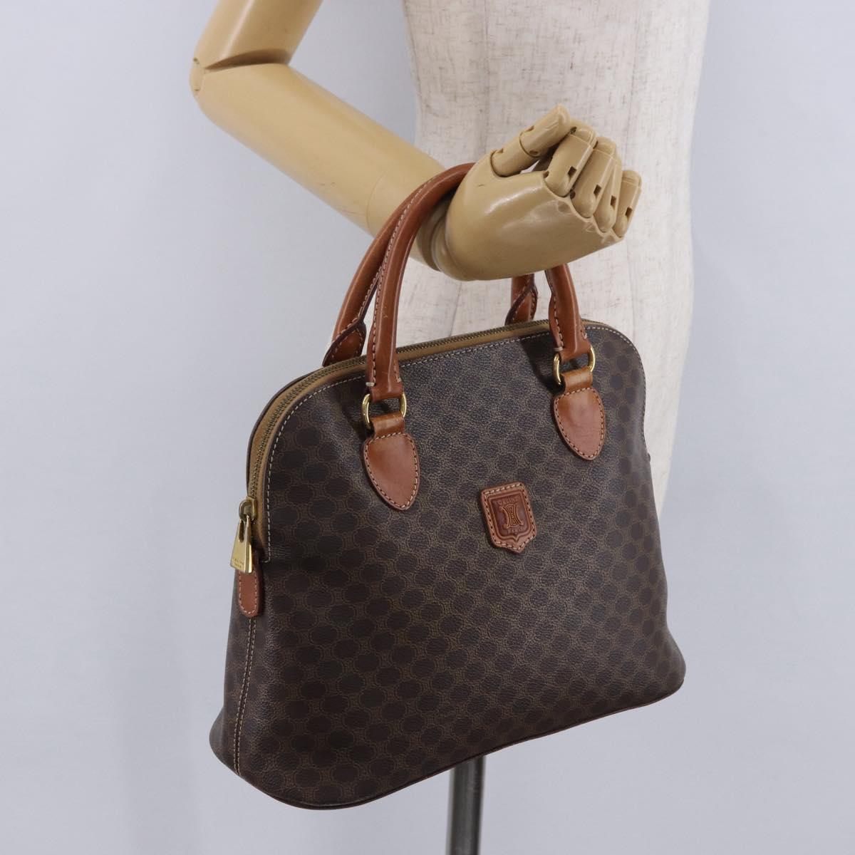 CELINE Macadam Canvas Hand Bag PVC Leather Brown Gold Auth ka5884