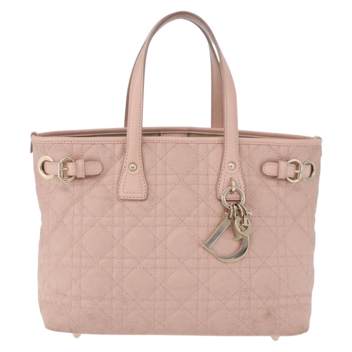Christian Dior Canage Hand Bag Coated Canvas Pink Gold Auth ka5885