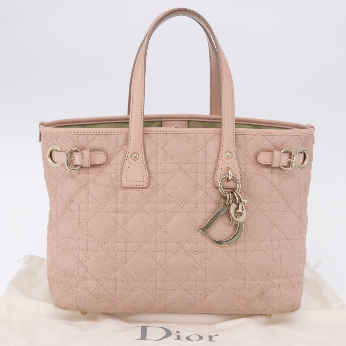 Christian Dior Canage Hand Bag Coated Canvas Pink Gold Auth ka5885