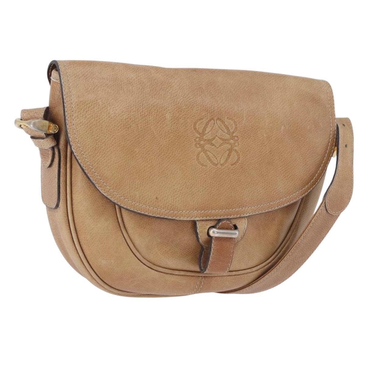 LOEWE Shoulder Bag Leather Beige Gold Auth ka5886